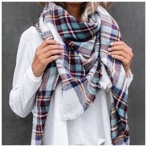 Oversized Plaid Fringe Blanket Scarf